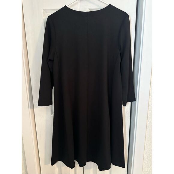 Loft Outlet Women's Crew Neck 3/4 Sleeve Fit & Flare Dress Black Size Medium - Picture 4 of 7
